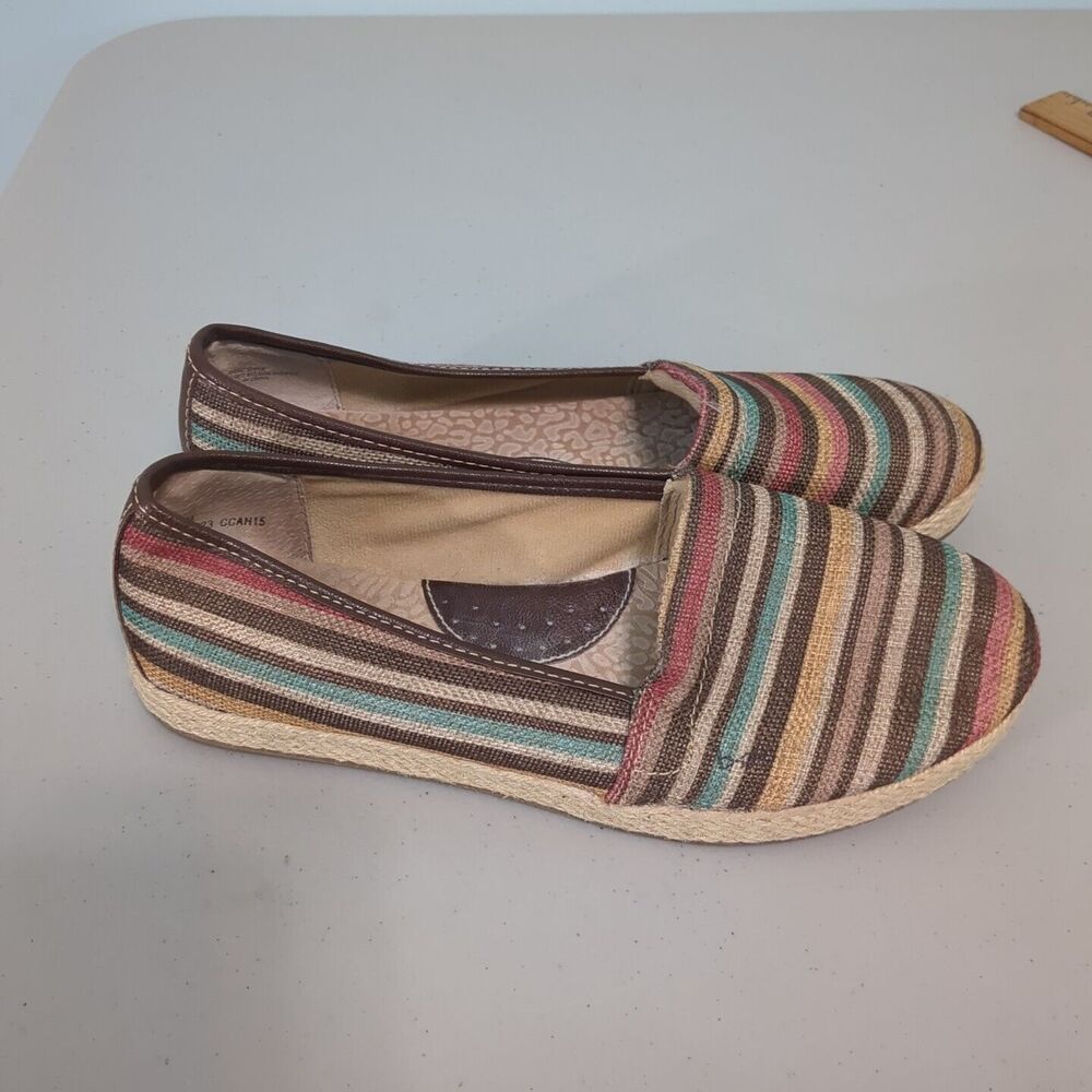 Born Women's Franki Flats Size 9 Espadrille Slip On Jute Shoe Striped Multicolor